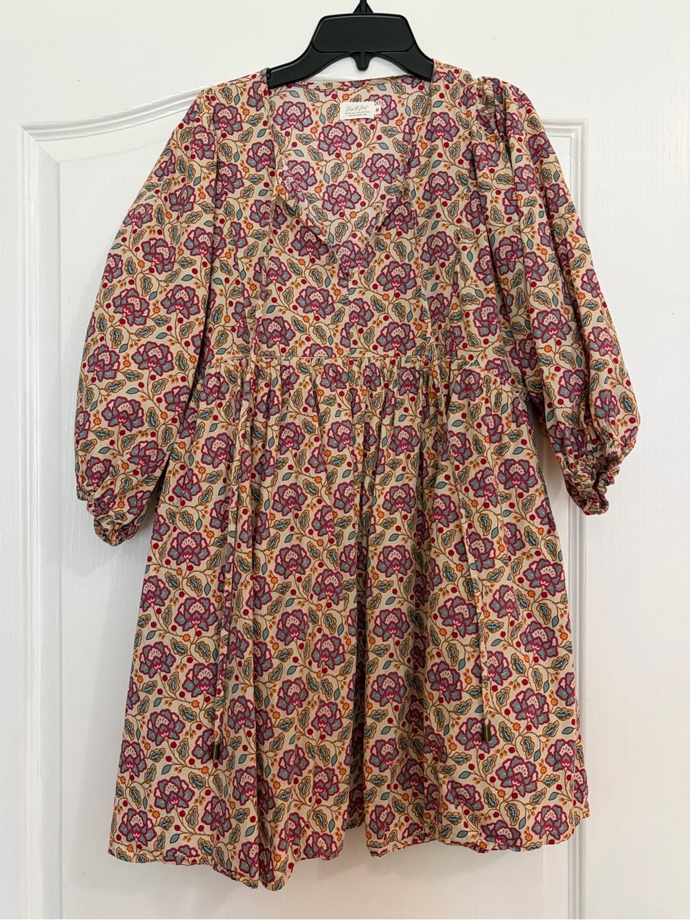 Women’s Nursing V-Neck Prairie Dress in Pink and Cream
